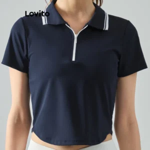 Lovito Sporty Plain Contrast Binding Sports T Shirts for Women Lovito Sporty Plain Contrast Binding Sports T Shirts for Women