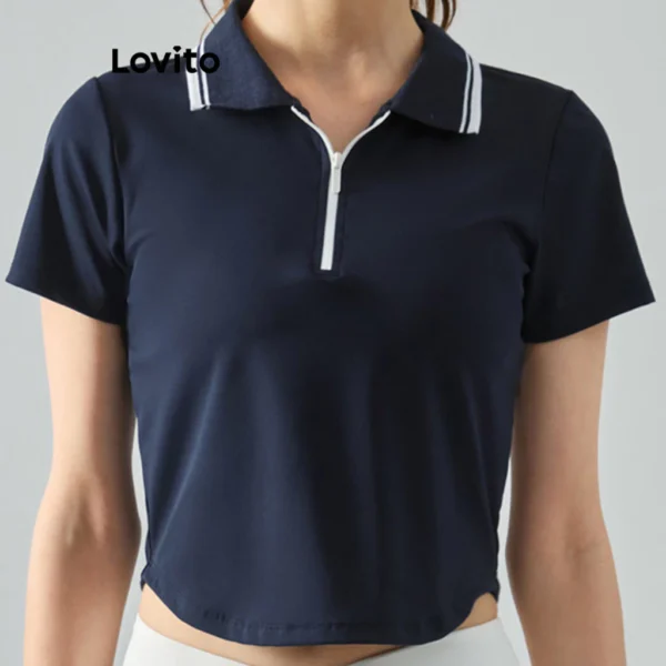 Lovito Sporty Plain Contrast Binding Sports T Shirts for Women Lovito Sporty Plain Contrast Binding Sports T Shirts for Women