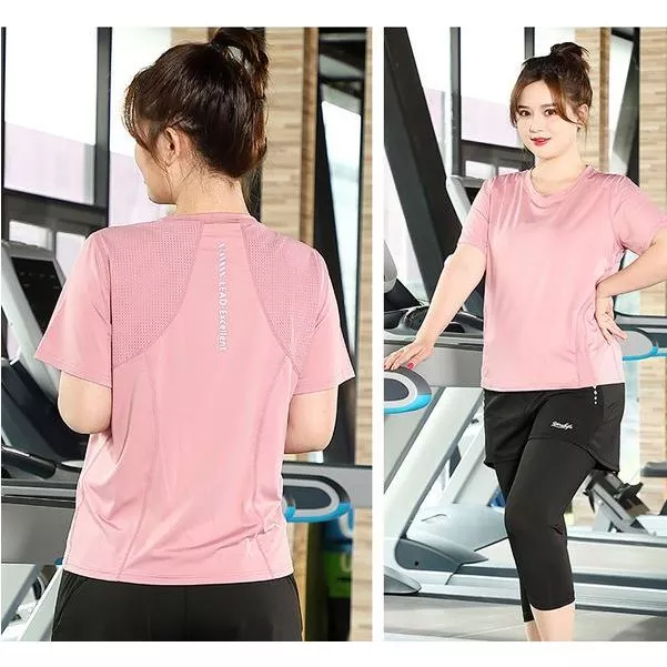 Plus Size Lady Women T-Shirt Blouse Tops Running Gym Hiking Baju Sukan Sejuk Wanita Plus Size Lady Women T-Shirt Blouse Tops Running Gym Hiking