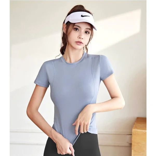 Yoga Shirt Women Seamless Sportswear for Women Quick-dry Short Sleeves Workout Tshirt Woman Fitness Running Round Neck Stretch Athletic Yoga Tops